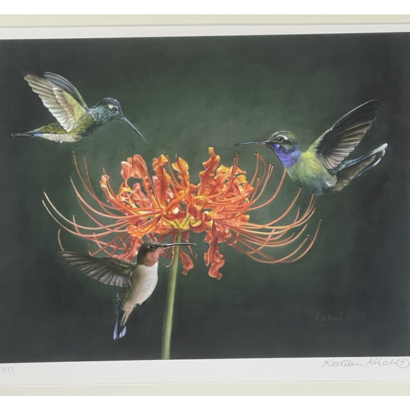 Hummingbirds‎ Delight Giclee Matted Art Print Signed Kathleen Kirch 7/150 Beauty - Picture 3 of 9